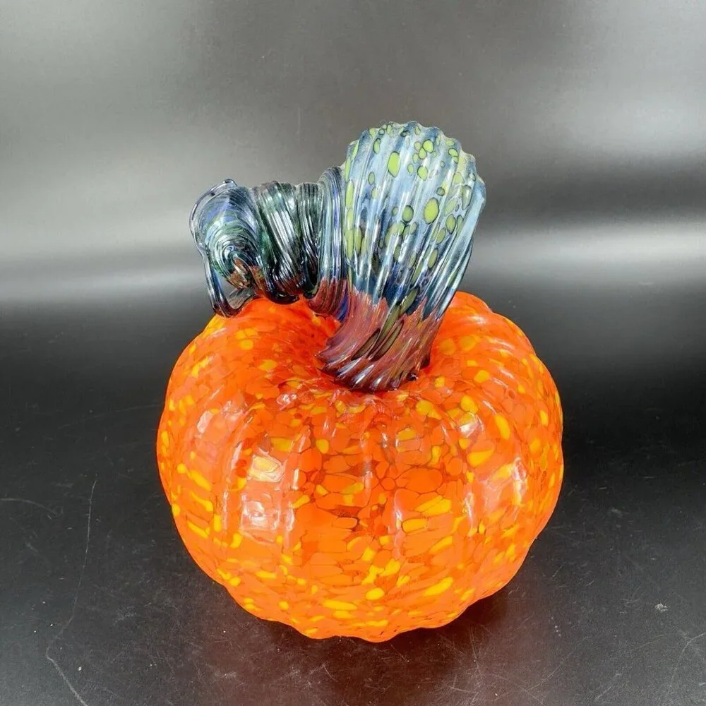 Hand Made Art‎ Glass Pumpkin Heavy Figure Paperweight Hand Blown Glass Decor VTG
